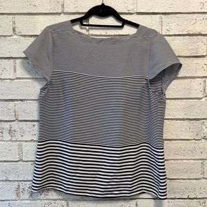 NWOT LOFT Striped Navy and White Capped Sleeve Boat Neck Blouse